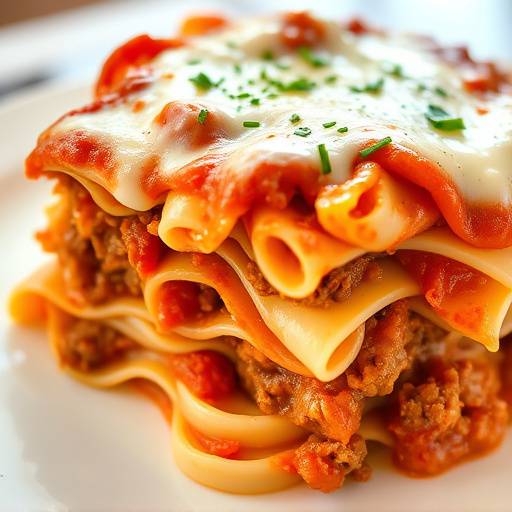 Lasagna al Forno ricca di strati di pasta, rag&ugrave; di carne, besciamella e formaggio gratinato