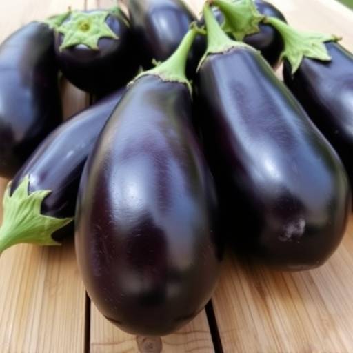 Melanzane viola scuro su un tavolo di legno