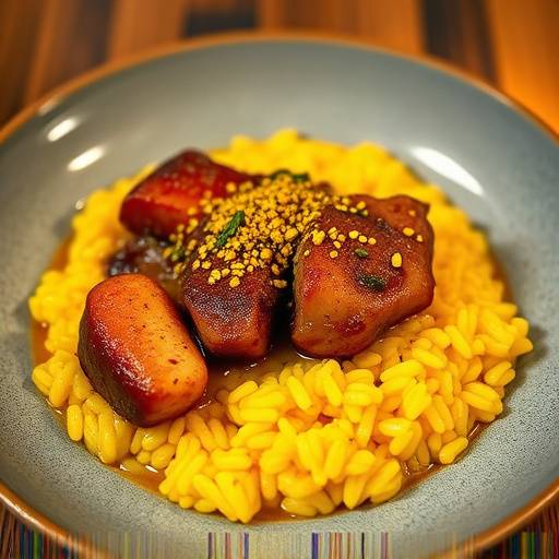 Ossobuco alla Milanese con gremolada di prezzemolo, aglio e scorza di limone, servito con risotto allo zafferano