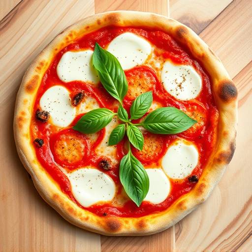 Pizza Margherita appena sfornata con mozzarella fusa, basilico fresco e pomodoro rosso brillante