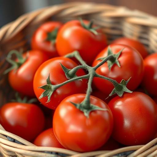 Un cesto di pomodori rossi maturi