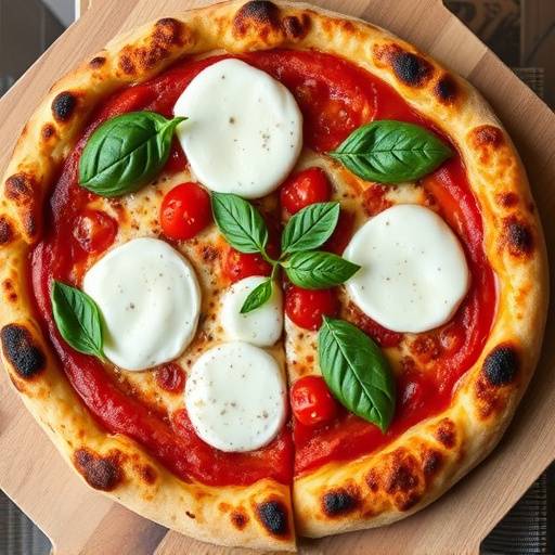 Una pizza napoletana con mozzarella di bufala, pomodoro San Marzano e basilico fresco.